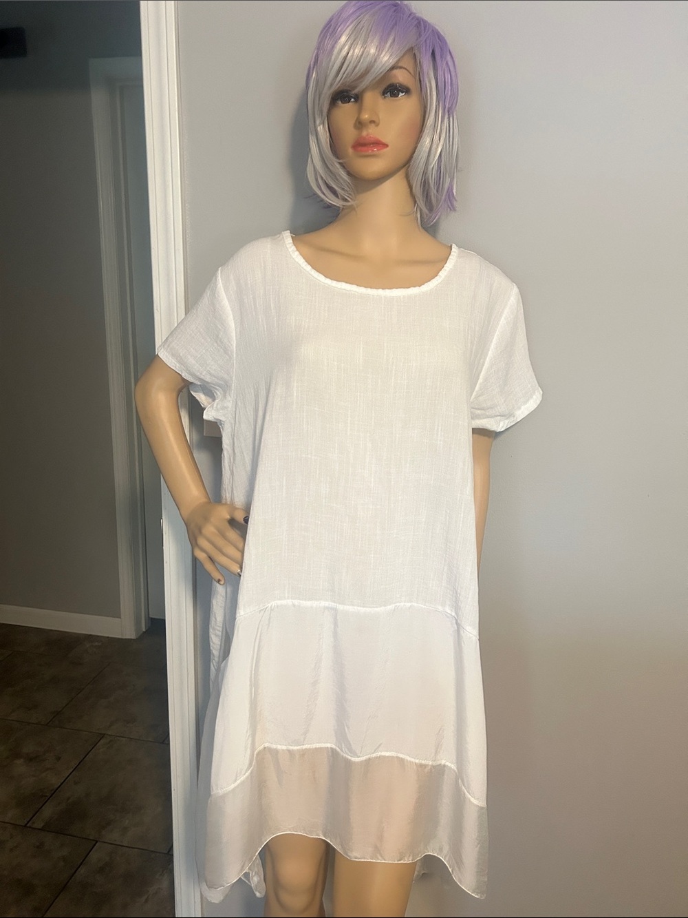 Bella Amore White Sheer Linen-Look Dress - Cover up